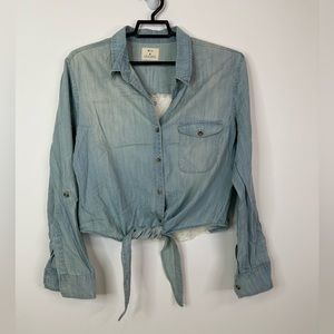 Urban Outfitters Pins and Needles Denim and Lace Tie Top‎ Shirt Womens Medium